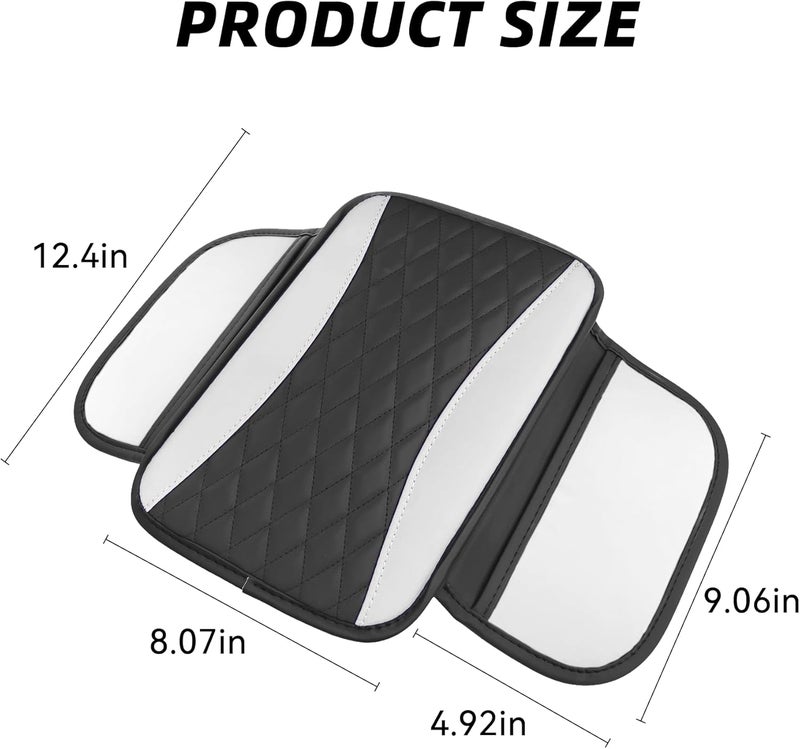Tioollev Patchwork Leather Car Center Console Cover,Microfiber Leather Vehicle Armrest Protector Cushion with 2 Storage Bags,Universal Cars Armrest Cushion for SUV, Sedan, Truck (White) - Image 2